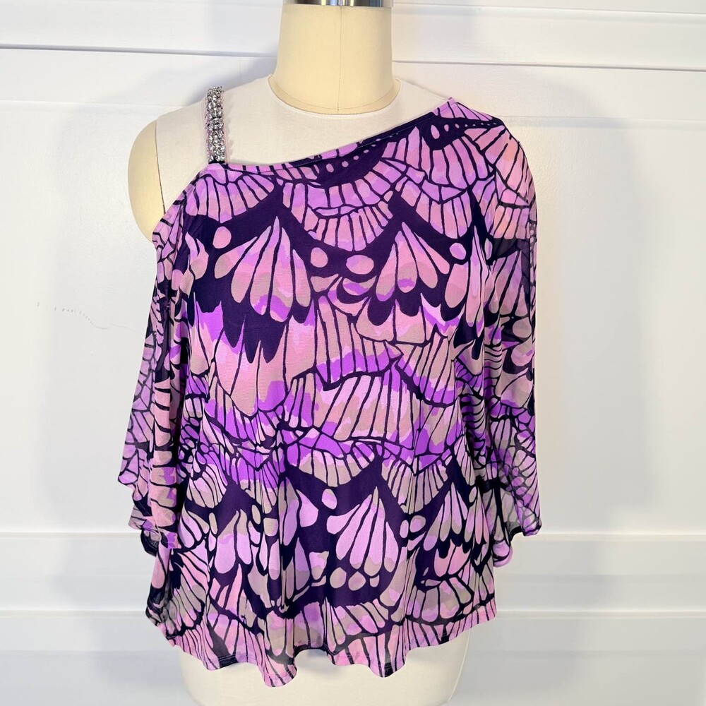 INC International Concepts Purple Pink Tunic Blouse Women's 3X Butterfly Print